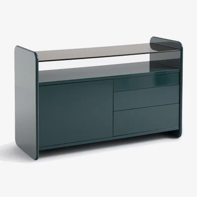 La Redoute Ericson Lacquered Sideboard with Smoked Tempered Glass Top 1 Door and 3 Drawers