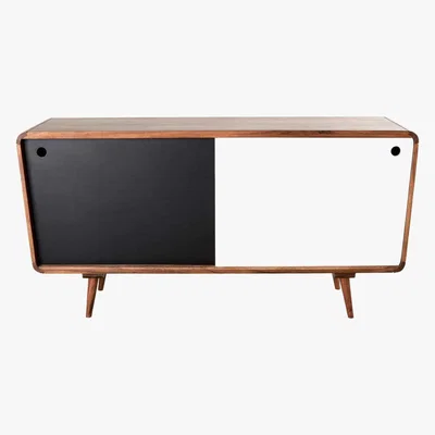 Maisons du Monde Black and White Solid Acacia 2-Door Sideboard Tony