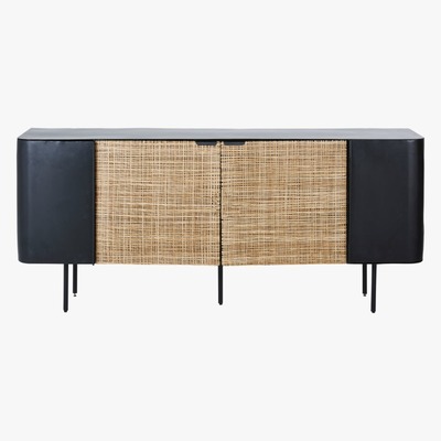 Maisons du Monde Black Metal and Rattan Canework 4-Door Sideboard Kirimbi