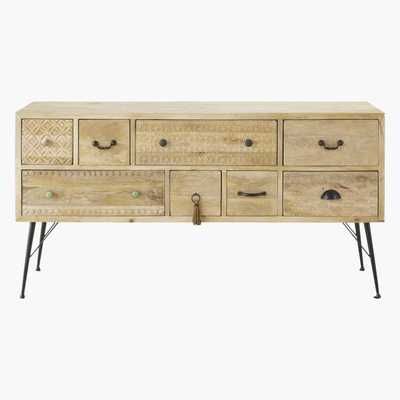 Maisons du Monde IROQUOIS - Solid Mango Wood and Anthracite Grey Metal 8-Drawer Sideboard