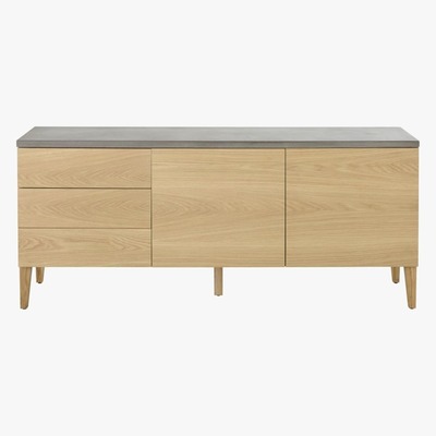 Maisons du Monde GREY - Solid Oak and Concrete 2-Door 3-drawer Sideboard
