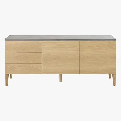 Maisons du Monde GREY - Solid Oak and Concrete 2-Door 3-drawer Sideboard