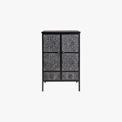 Maisons du Monde Sculpted mango wood and metal cabinet Topaze