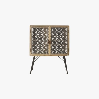 Maisons du Monde Black Metal and Solid Mango Wood 2-Door Storage Cabinet Apache