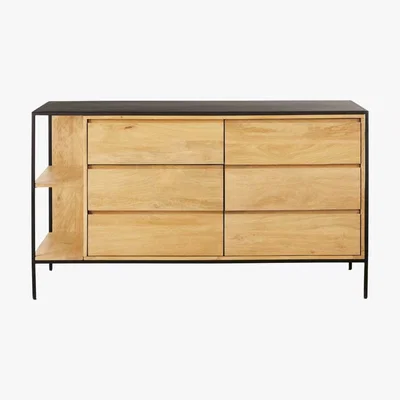 Maisons du Monde Black Metal and Mango Wood 6-Drawer Chest of Drawers Wayampi