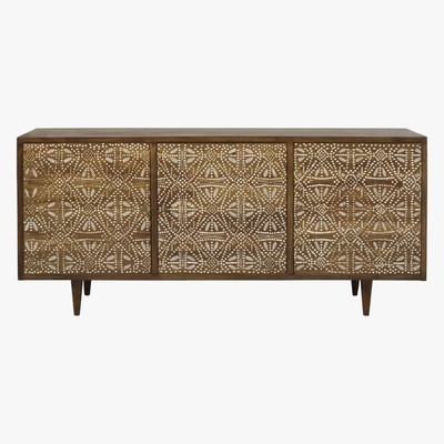 Maisons du Monde MOMBASA - Solid Mango Wood 3-Door Sideboard with Carved Detailing