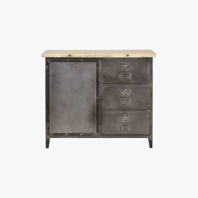 Maisons du Monde FULTON - Recycled Pine and Metal 1-Door 3-Drawer Sideboard