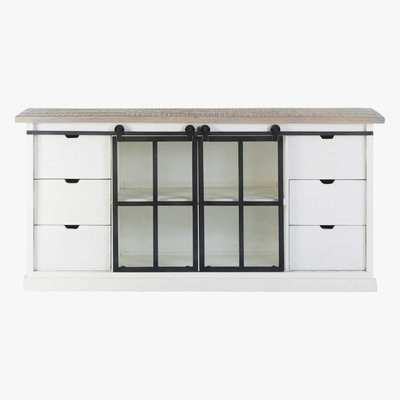 Maisons du Monde BENODET - Solid Mango Wood and Tempered Glass 2-Door 6-Drawer Sideboard
