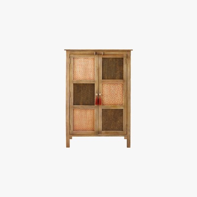 Maisons du Monde Patterned Solid Mango Wood 2-Door Cabinet Tunga