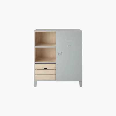 Maisons du Monde Pine and Metal 1-Drawer 1-Door Bookcase Dino