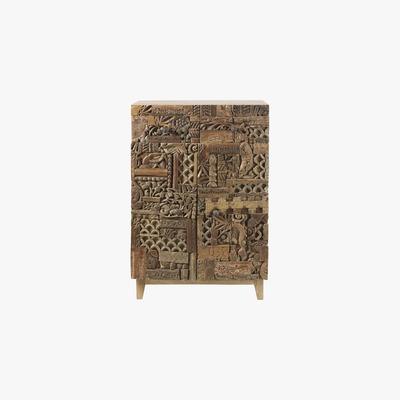 Maisons du Monde Carved Solid Mango Wood 2-Door Cabinet Itza