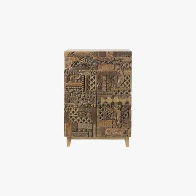 Maisons du Monde Carved Solid Mango Wood 2-Door Cabinet Itza