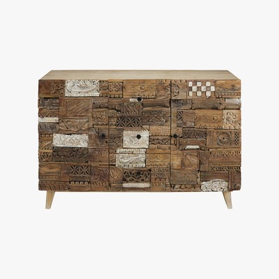 Maisons du Monde ITZA - Solid mango wood 2-door 3-drawer sculpted sideboard