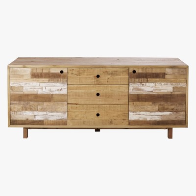 Maisons du Monde Slatted Effect Solid Mango Wood 2-Door 3-Drawer Sideboard Mazaro