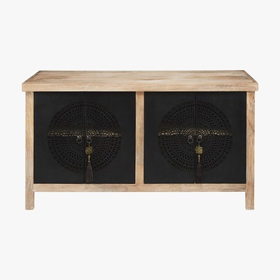 Maisons du Monde MENARA - 4-Door Sideboard in Solid Mango Wood and Black Openwork Metal