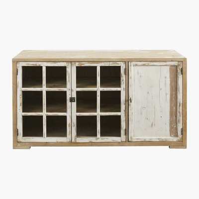 Maisons du Monde White Recycled Pine and Tempered Glass 3-Door Sideboard Kinfolk