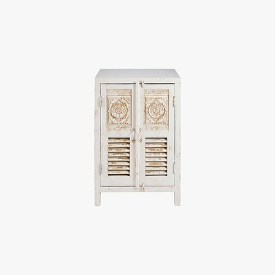 Maisons du Monde SALVADOR - Patinated white mango wood 2-drawer sculpted sideboard