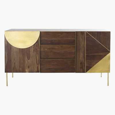 Maisons du Monde Solid Sheesham and Golden Metal 2-Door 3-Drawer Sideboard Mayfair
