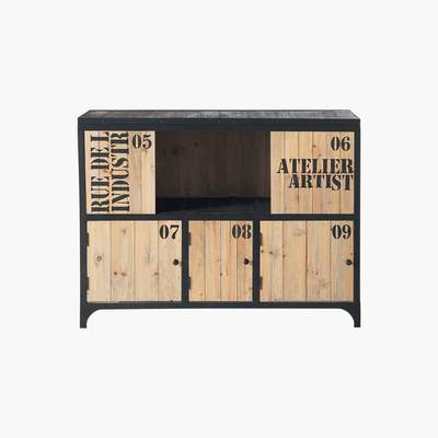 Maisons du Monde DOCKS - Fir and Black Metal Industrial Sideboard
