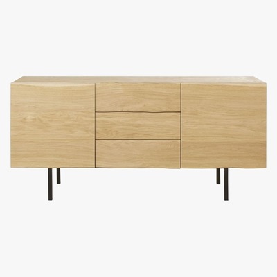 Maisons du Monde Solid Oak and Black Metal 2-Door 3-Drawer Sideboard Magnus