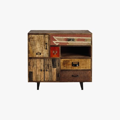 Maisons du Monde Mango wood storage cabinet with 2 Doors and 4 Drawers Kilim