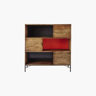 Maisons du Monde Mango wood highboard in grey / orange W 133cm Arty