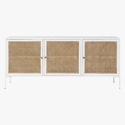 Maisons du Monde IZMIR - White Acacia Wood and Bamboo 3-Door Sideboard