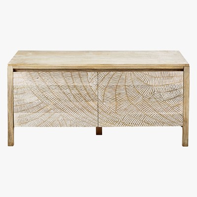 Maisons du Monde Carved Solid Mango Wood 2-Door Sideboard Boracay