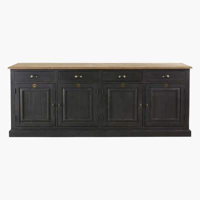Maisons du Monde Anthracite Grey Recycled Pine 4-Door 4-Drawer Sideboard Ionesco