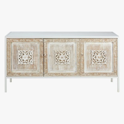 Maisons du Monde MAMBOK - White metal and sculpted mango wood 3-door sideboard