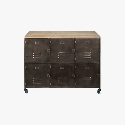 Maisons du Monde WAYNE - Metal and Pine 6-Door Wheeled Sideboard