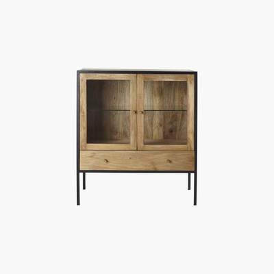 Maisons du Monde Solid Mango Wood and Tempered Glass 2-Door 1-Drawer High Sideboard Junter