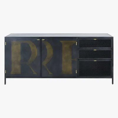 Maisons du Monde Printed Anthracite Grey Metal 2-Door 3-Drawer Sideboard Rockefeller