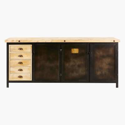 Maisons du Monde COLOMBUS - Solid Mango Wood and Black Metal 3-Door 5-Drawer Sideboard