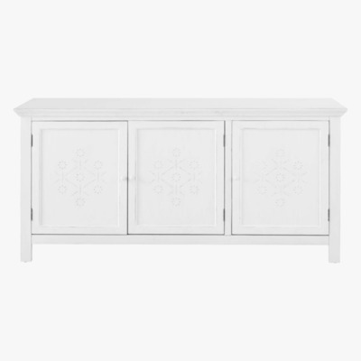Maisons du Monde White Textured Decoration 3-Door Pine Sideboard Bianca