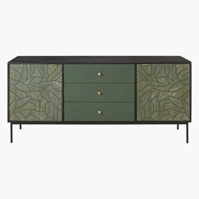 Maisons du Monde Carved Solid Green Mango Wood 2-Door 3-Drawer Sideboard Manaos