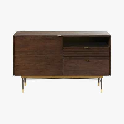 Maisons du Monde Black Metal and Acacia 1-Door 2-Drawer Sideboard Sterling