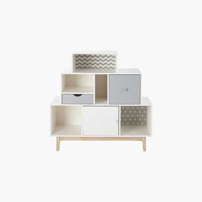 Maisons du Monde White and Grey 2-Drawer 1-Door Storage Cabinet Joy