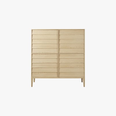 Maisons du Monde SAND - 4-Door Tall Sideboard with Solid Oak Legs