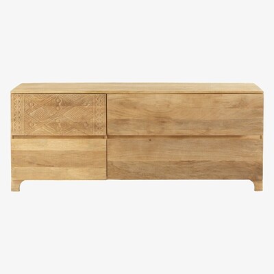 Maisons du Monde Carved Solid Mango Wood 4-Drawer Sideboard