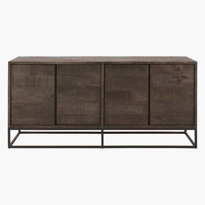 Maisons du Monde Solid Mango Wood and Matte Black Metal 4-Door Sideboard Lusaka
