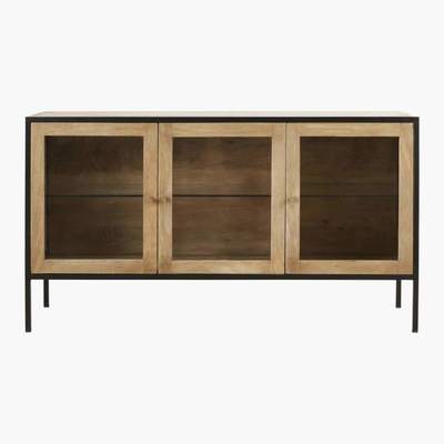 Maisons du Monde Solid Mango Wood and Tempered Glass 3-Door Sideboard Junter