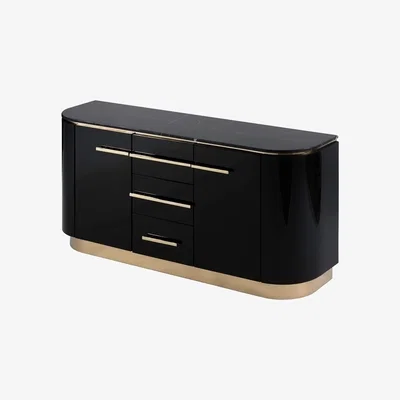 My Furniture Anastasia Black Glass Sideboard with Brass Details