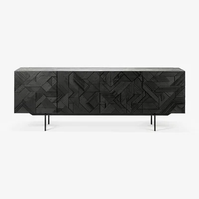 Nordic Nest Ethnicraft Graphic sideboard Teak black 4 doors
