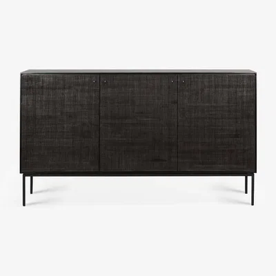 Nordic Nest Ethnicraft Grooves sideboard Black 3 doors