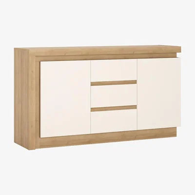 Oak&More Miribel Oak and White 2 Door 3 Drawer Sideboard with LED Lighting