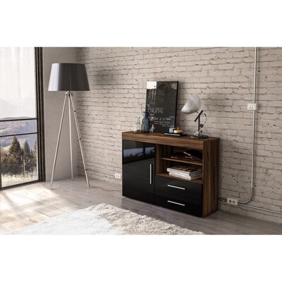 Oak&More Edmund 1 Door 2 Drawer Walnut & Black Sideboard