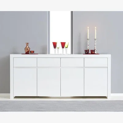 Oak&More Newark 4 Door 4 Drawer White High Gloss Sideboard