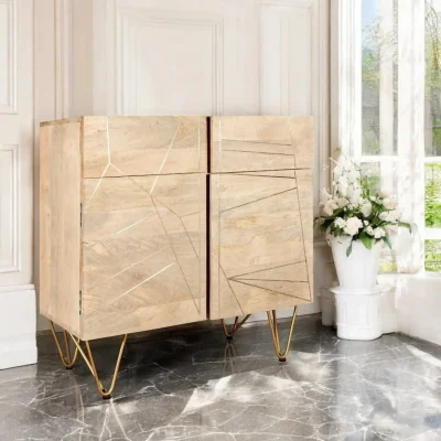 OAT Home Galway Wooden Light Gold 2 Doors 90cm Sideboard