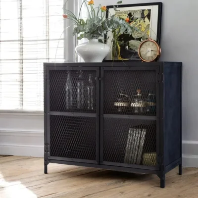 OAT Home Navan Industrial Black Metal 2 Doors 90cm Sideboard